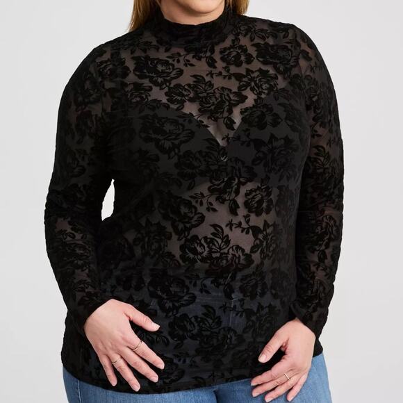 TORRID Women's Flocked Mesh Mock Neck Long Sleeve Top 1(14-16) Plus Size NWT - Picture 3 of 6